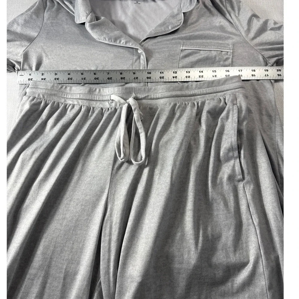 GapBody Original Gray Pajama Set Long Sleeve Button Up Top & Wide Leg Pants M